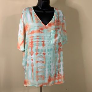 BIBI, Medium, Teal and Orange Tie-Dye Shirt